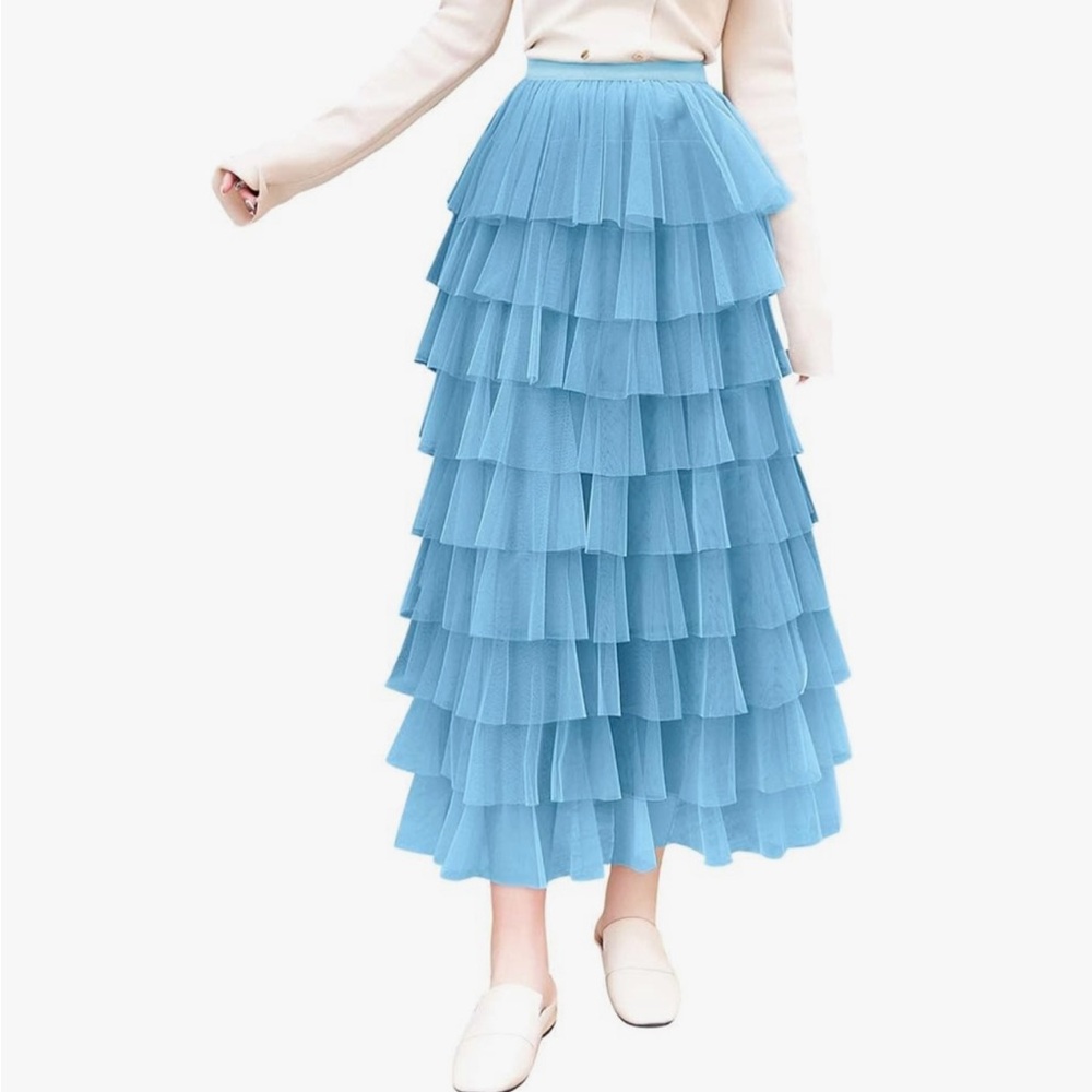 Chic Layered Blue Maxi Skirt